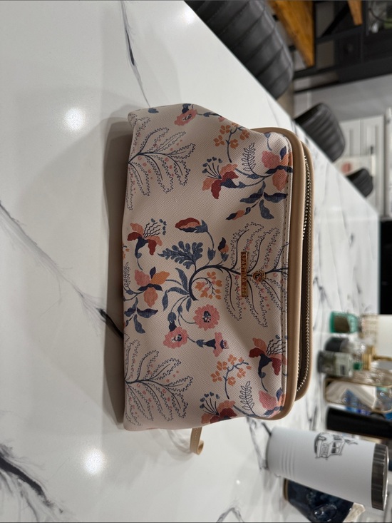 Spartina 449 Handbags - Spartina 449 Beige Floral Cosmetic Pouch with Pink, Blue & Orange Accents